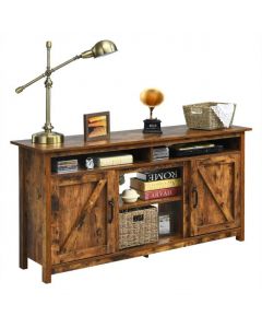 Wooden TV Cabinet with Barn Doors and Open Shelf