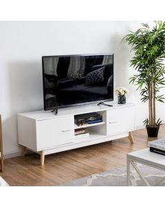 Modern Wooden TV Stand with Double Door and 2 Storage Shelves for TVs up to 60 Inches