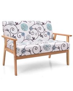 2-Seater Wooden Upholstered Loveseat with Rubber Wood Armrests