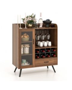 Wooden Wine Cabinet with Removable Wine Rack and Glass Holder