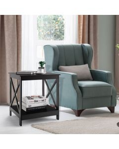 2-Tier Modern Wooden X-Shaped Bedside Table for Living Room Bedroom Office