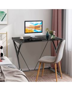 Z-Shaped Computer Desk with Tempered Glass Table Top