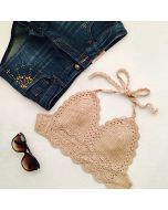 Crochet Lace Bralette Knit Bra - Khaki