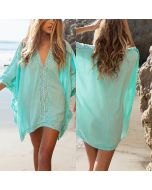Women Sexy Bikini Cover Up Lace Beach Dress Tops - Green