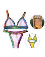 2pcs Womens Bikini Beach Push-up Crochet Bra Swimsuit Bohemia Bathing Suit Size L - White