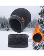 Beanie Hat Scarf Set Neck Cover Winter Warm Fleece Knitted Thick Ski Cap - Grey