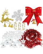 1 Set Christmas Xmas Bowknot Ribbon Snowflake Walking Stick Deer Jingle Hanging Decor Kit - Combination 1