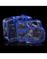 Travel Transparent Cosmetic Bag PVC Zipper Clear Makeup Bags Wash Bag - Blue