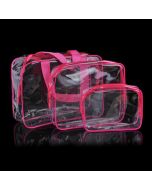 Travel Transparent Cosmetic Bag PVC Zipper Clear Makeup Bags Wash Bag - Rose Red