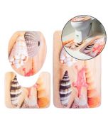 3Pcs Set Bathroom Non-Slip Pedestal Rug + Lid Toilet Cover + Bath Mat - Beach