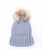 Children Kids Baby Warm Winter Wool Knit Beanie Pom Bobble Hat Cap - Gray