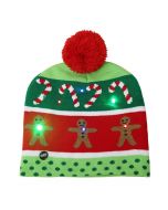 Christmas LED Light Winter Warm Beanie Cap New Year Party Santa Knitted Hat Decoration for Kid Adult - Gingerbread Man
