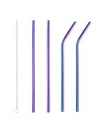 4pcs Stainless Steel Reusable Metal Drinking Straw with Cleaner Brush - Rainbow Colour