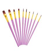 10 Pieces Round Pointed Flat Tip Nylon Hair Watercolor Oil Brush Set - Purple