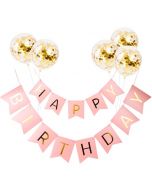 Bunting Banner and Foil Latex Confetti Round Sequins Balloon for Wedding Birthday Hen Party - Pink