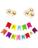 Bunting Banner and Foil Latex Confetti Round Sequins Balloon for Wedding Birthday Hen Party - Colorful