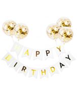 Bunting Banner and Foil Latex Confetti Round Sequins Balloon for Wedding Birthday Hen Party - White