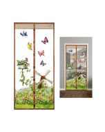 Magic Door Curtain Mesh Magnetic Fastening Hands Free Insect Fly Screen - Coffee Windmill