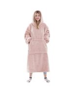 Wearable Cozy Sweatshirt Blanket Super Warm and Oversized Blanket with Sleeves and Giant Pocket for Women - Pink