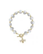 Little Bee White Ivory Freshwater Pearl Irregular Bracelet Stretch Clasp Wedding Gift