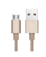 2m High Quality Metal Knit Weave Braid Micro USB Data Cable - Gold