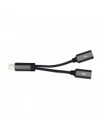 Dual 8Pin Adapter Splitter Jack Headphone Audio Adapter Charger Cable for iPhone 7/7 Plus - Black