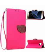Leaf Clasp Magnetic Stand Flip Leather Case Cover for Samsung Galaxy S7 Edge - Rose Red