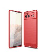 Carbon Fibre Pattern TPU Bumper Protective Case for Google Pixel 6 - Red