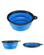 Pet Dog Cat Silicone Collapsible Feeding Bowl Travel Portable Bowl with Metal Buckle - Blue