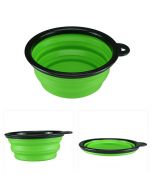 Pet Dog Cat Silicone Collapsible Feeding Bowl Travel Portable Bowl with Metal Buckle - Green