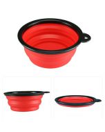 Pet Dog Cat Silicone Collapsible Feeding Bowl Travel Portable Bowl with Metal Buckle - Red
