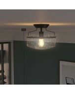 Retro Styled Ceiling Lamp with Seeded Glass Shade (E27 Bulb)