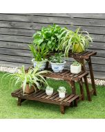 3 Tier Ladder Step Flower Pot Display Shelf In/Outdoor Natural