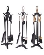 5 Piece High Quality Fire Companion Set Iron Fireplace Fireside Tools Brush Black/Silver/Gold-Golden
