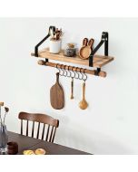 Wall Mounted Floating Shelves Hanging Storage Metal Frame with Hooks