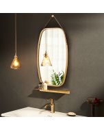 77 x 44 cm Vintage Oval Hanging Makeup Mirror Adjustable Leather Strap Rectangle Natural Bammboo