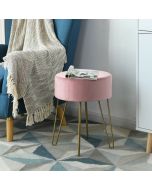 Round Velvet Stool with Hairpin Legs Pink Blue