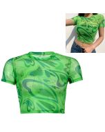 Girls Love Heart Printed Basic Short Sleeve Scoop Neck Crop Top - Green M