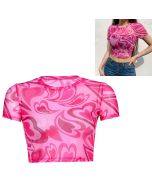 Girls Love Heart Printed Basic Short Sleeve Scoop Neck Crop Top - Purple L