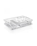 Clear Medium Plastic Dish Drainer Plate and Cutlery Rack with Drip Tray