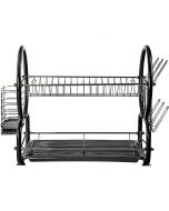 2 Tier Dish Drainer Rack for Kitchen Countertop or Sink Plate Cutlery Holder and Drip Tray