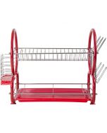 2 Tier Dish Drainer Rack for Kitchen Countertop or Sink Plate Cutlery Holder and Drip Tray