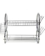 2 Tier Dish Drainer Rack for Kitchen Countertop or Sink Plate Cutlery Holder and Drip Tray