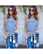 Lady Summer Casual Tank Tops Cap Sleeve - Grey