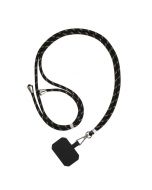 Adjustable Cross Body Nylon Patch Phone Lanyard Mobile Phone Strap - Black+Gold