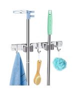 Wall Mounted Mop Brush Broom Organizer Hanger Holder Storage Rack Kitchen Tool - 3 hooks 2 clips