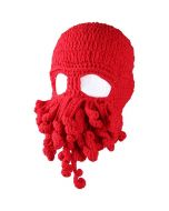 Octopus Beard Beanie Hat Warm Knit Funny Hat for Costume Party or Outdoor Activities - Red