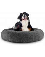 Cat Puppy Calming Plush Cushion Round Pet Bed without Zippers and Non-removable - Deep Grey Diameter 80cm