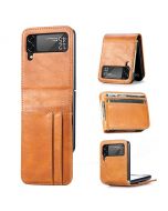 PU Leather Hybrid Hard PC Wallet Flip Case with Card Slots for Samsung Galaxy Z Flip 4 5G - Yellow