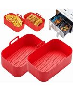 2PCS Silicone Pots Kitchen BBQ Plate Heating Baking Pan Fit For NINJA Air Fryer - Red